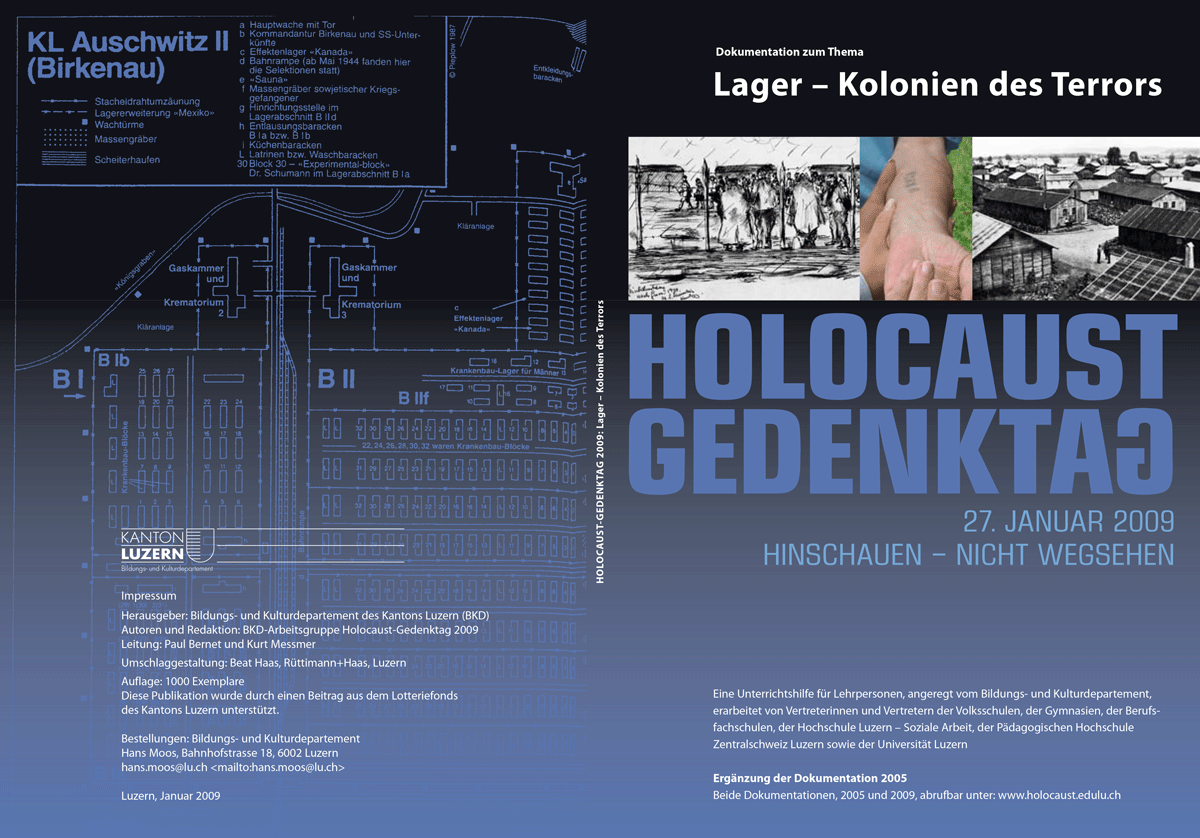 Umschlagseiten der Publikation "Lager - Kolonien des Terrors" anlässlich des Holocaust Gedenktages 2009